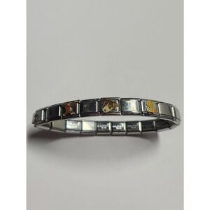 Vintage Italian Stretch Charm Link Bracelet Curious George Tweety Dog Cross